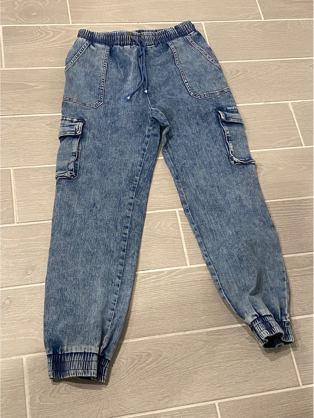 Forever 21 Blue Denim Cargo Jogger Pants Size Large